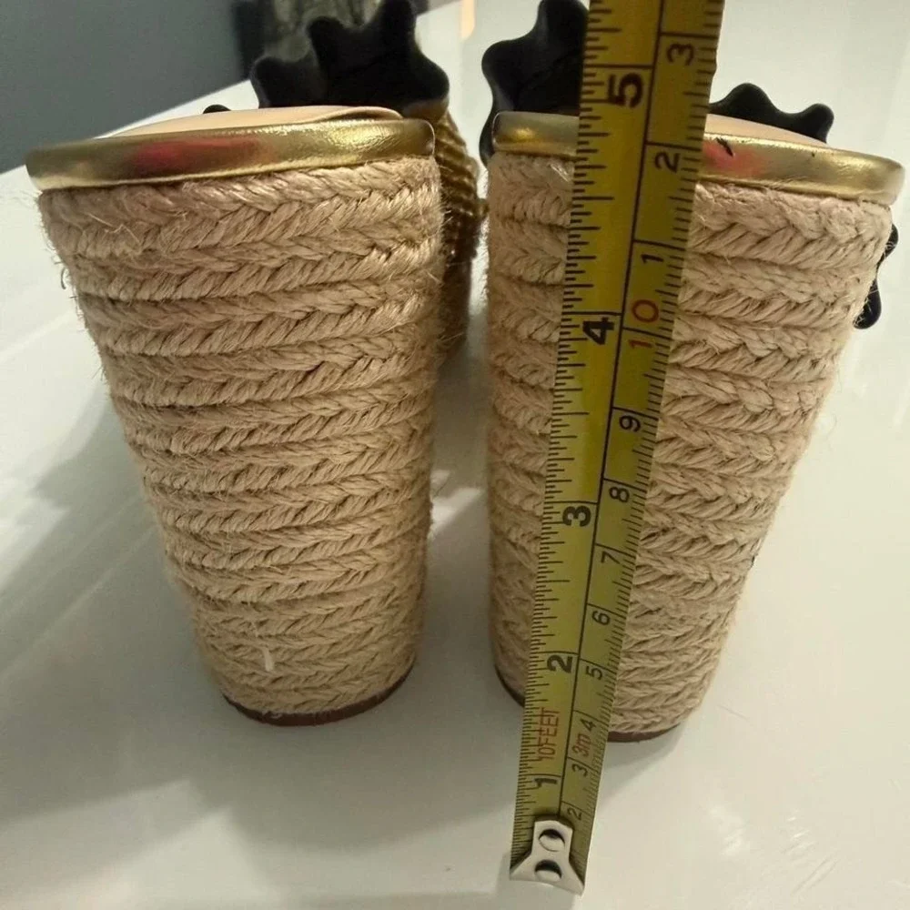 Jessica Simpson Gold Platform Espadrille Slides Ruffle Sandals Size 8.5